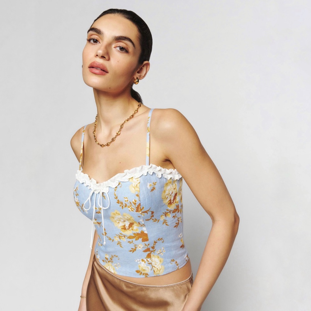 Reformation Skylar Floral Linen Top